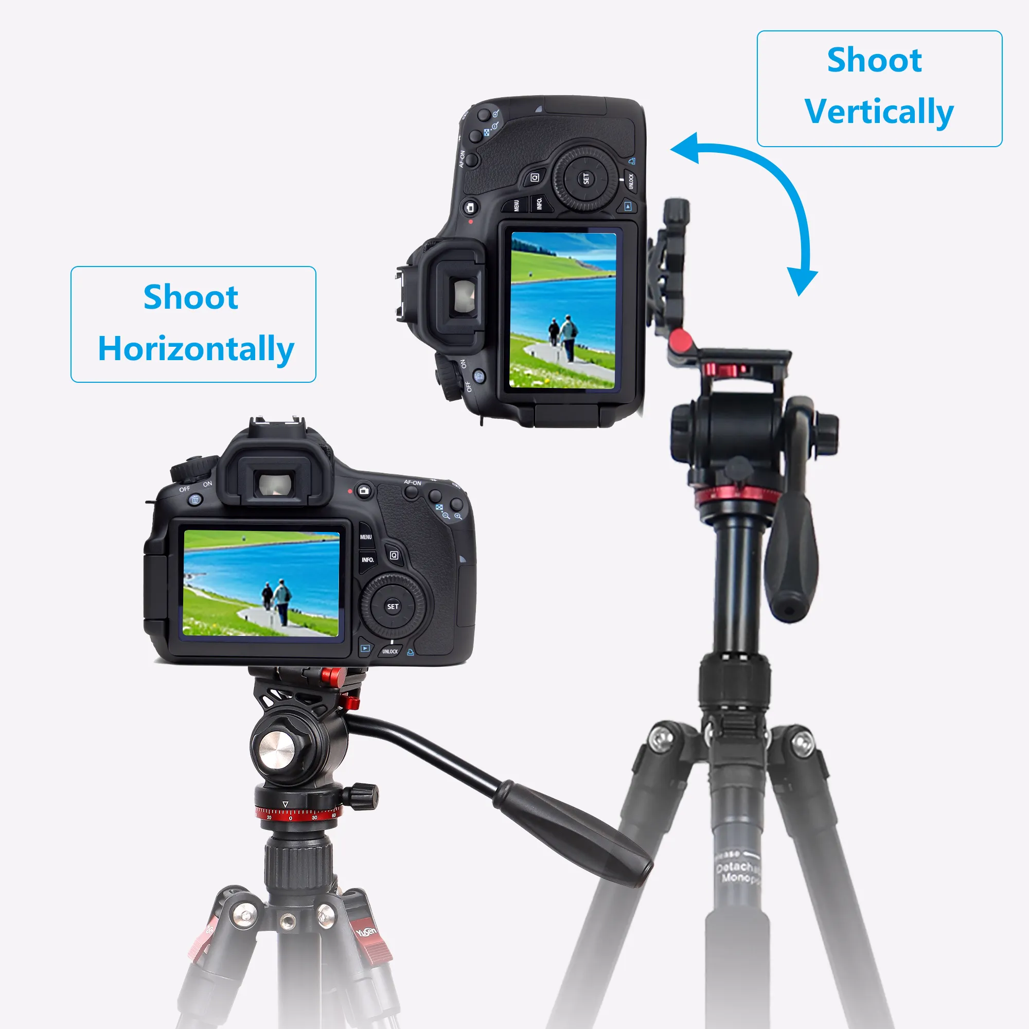 用于数码单反相机的专业便携式铝制三脚架，带液压阻尼头快拆板伸缩手柄