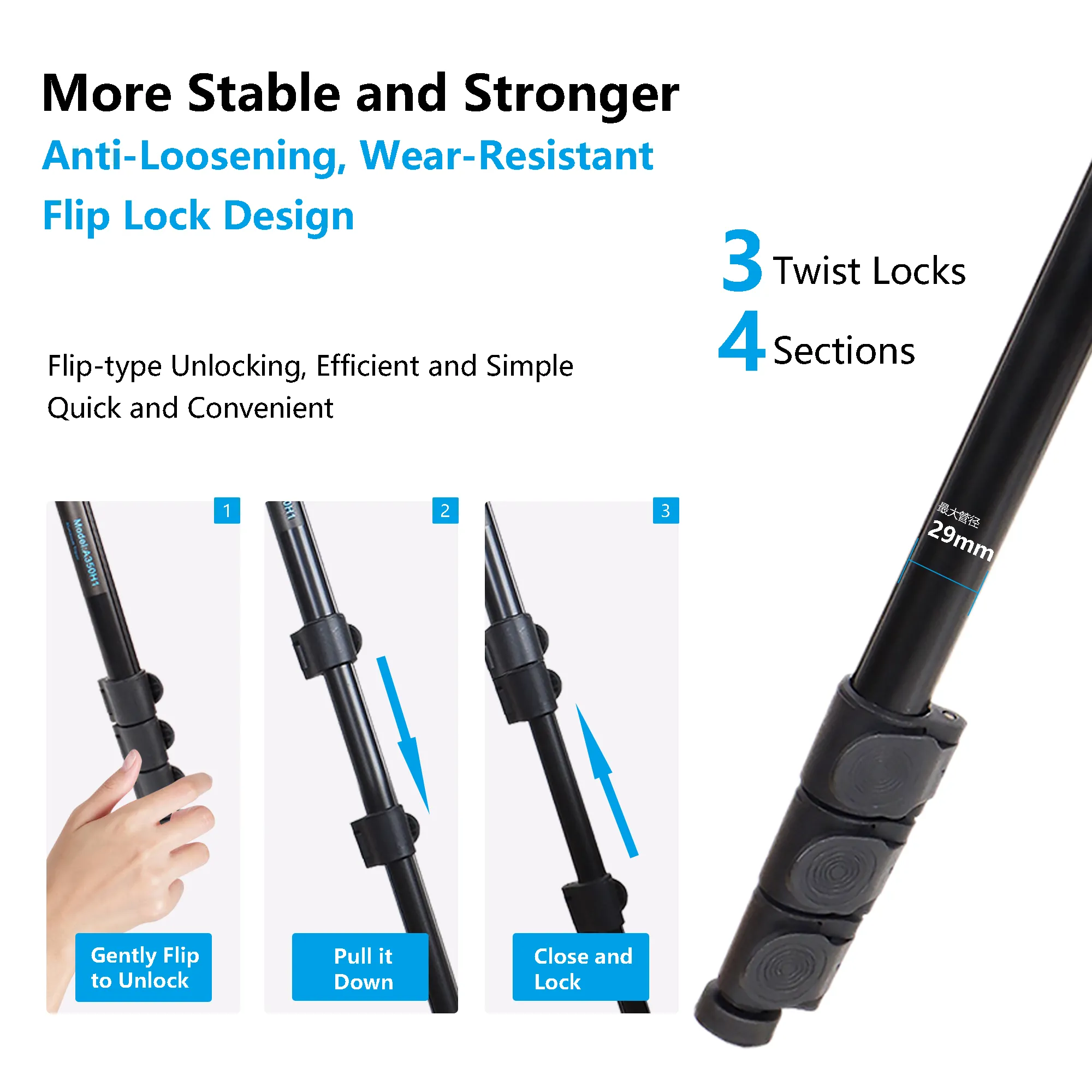 用于数码单反相机的专业便携式铝制三脚架，带液压阻尼头快拆板伸缩手柄