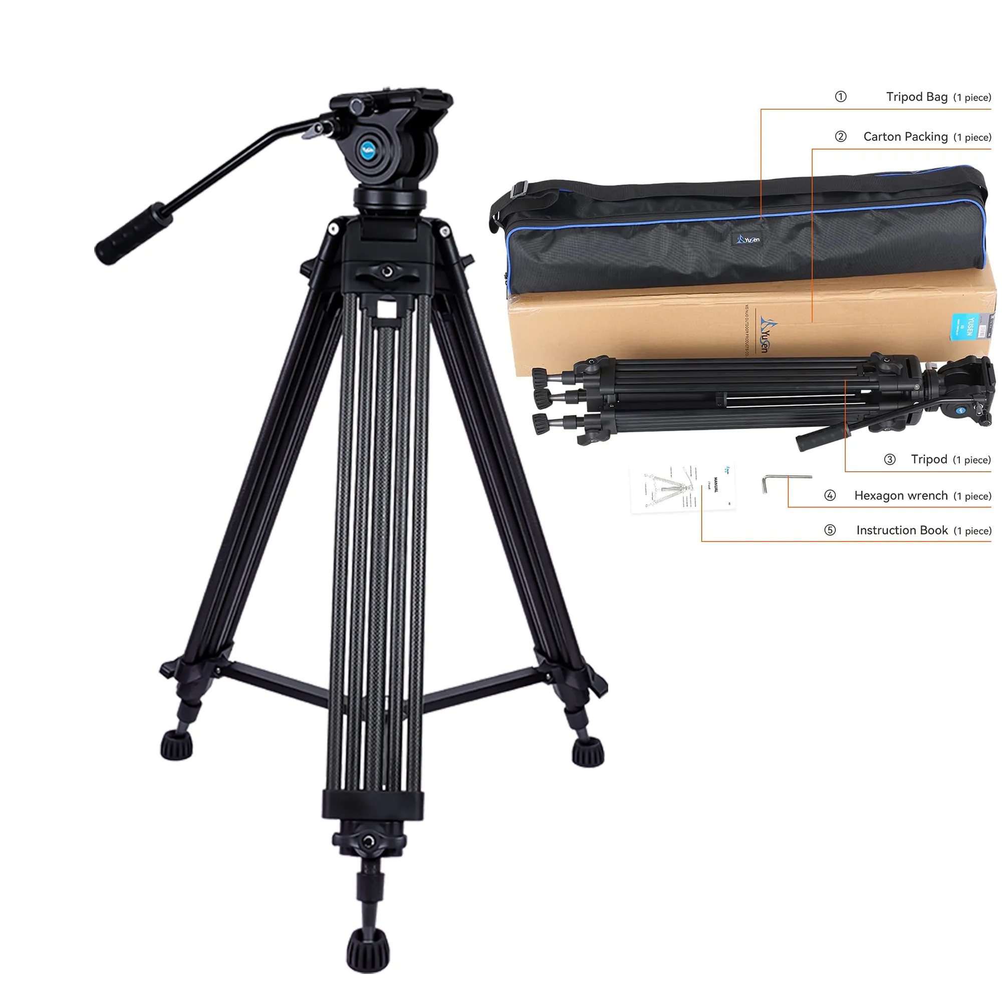 用于视频和动态拍摄的流体阻尼三脚架平滑减振，高度为30