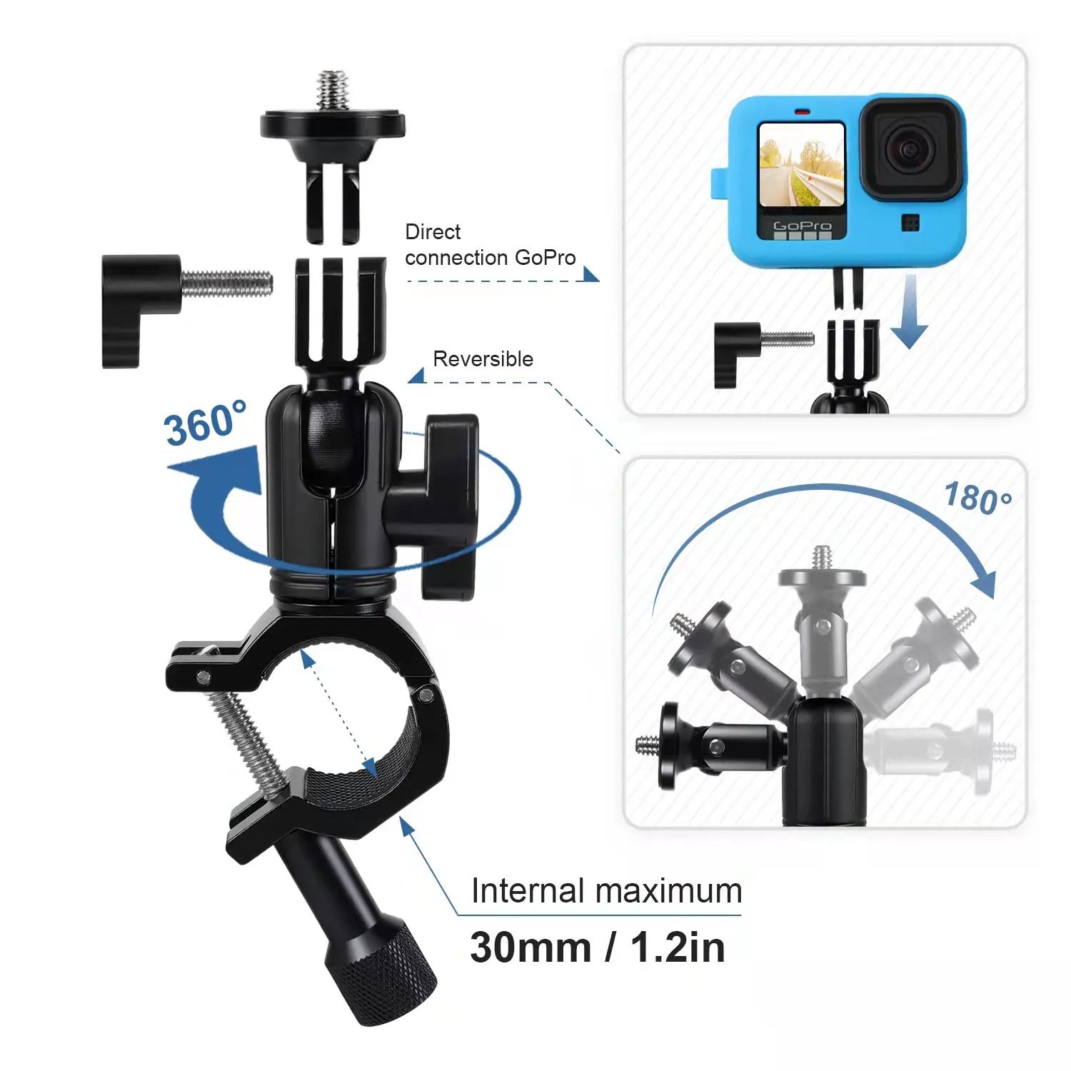 用于GoPro/DJI/Inasta运动相机手机自行车夹摩托车夹具安装夹