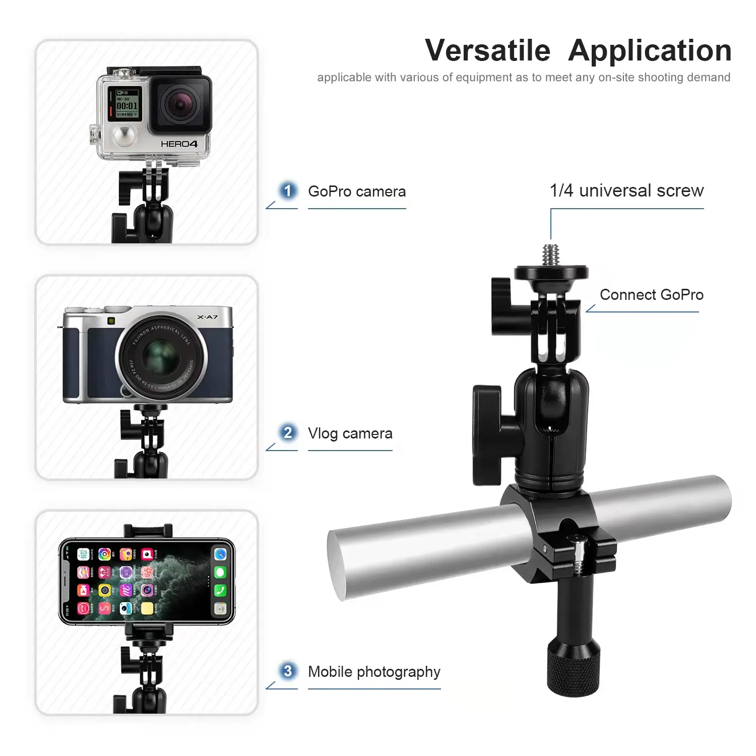 用于GoPro/DJI/Inasta运动相机手机自行车夹摩托车夹具安装夹