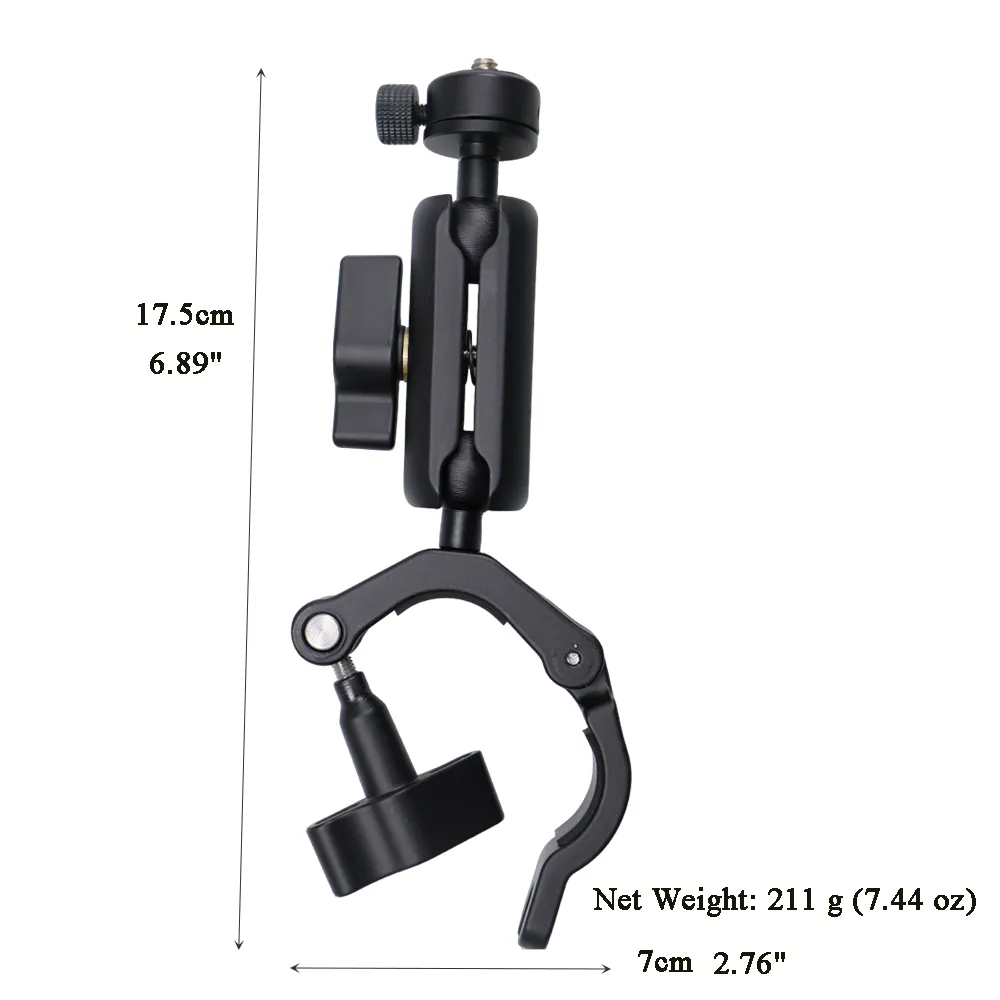 用于DJI/GoPro/ Insta/的360°双球头车夹具适用于自行车/摩托车夹支架