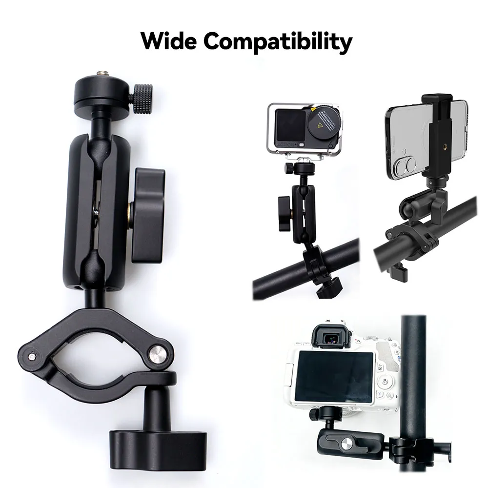 用于DJI/GoPro/ Insta/的360°双球头车夹具适用于自行车/摩托车夹支架