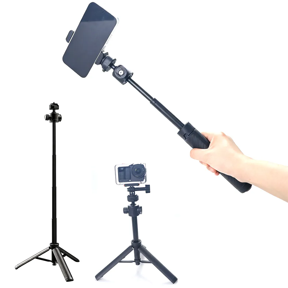 One-Click Opening Vlogging Tripod Height Adjustable 360 Rotation Ball Head Universal 1/4" Screw & GoPro Mount f