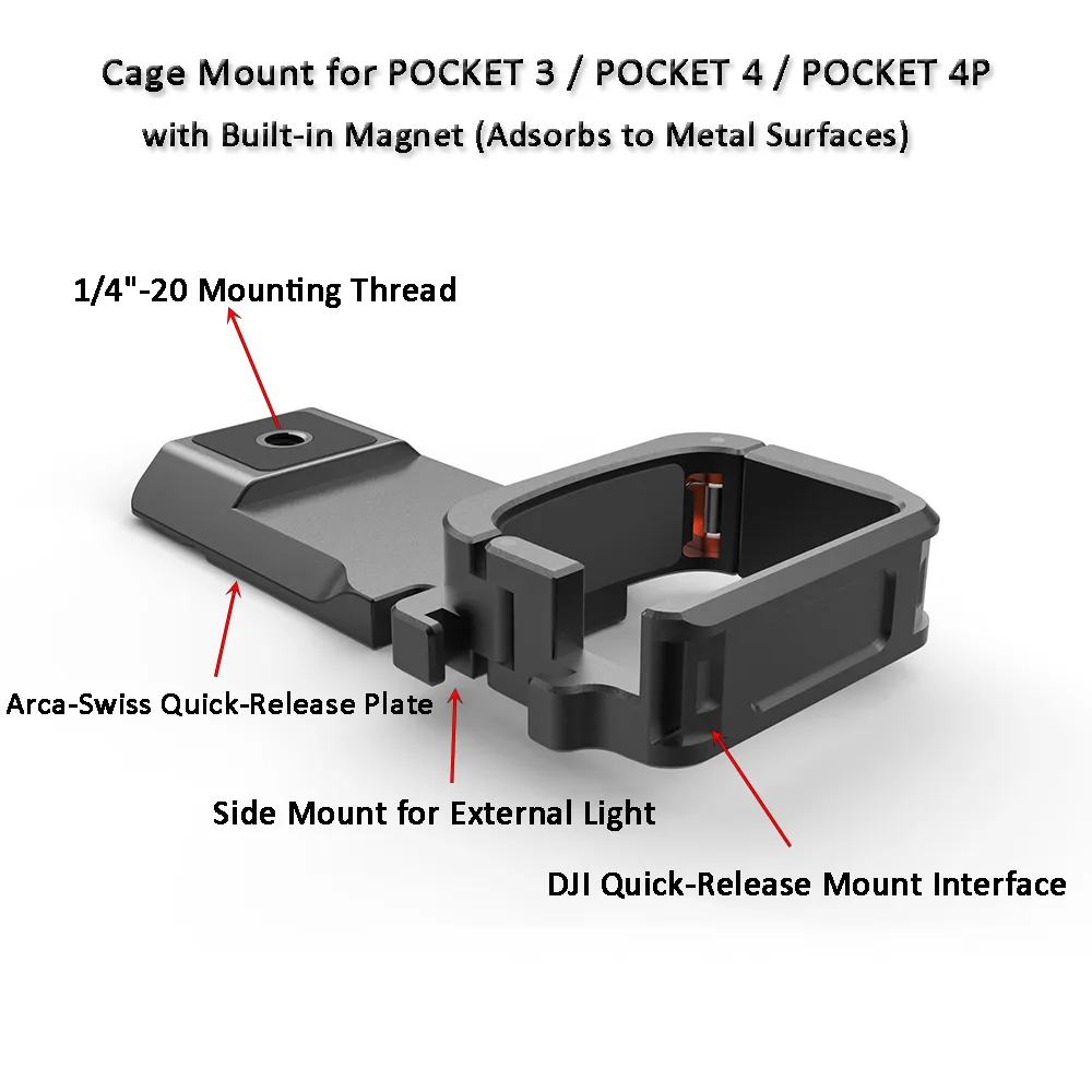 Magnetic Cage Mount for DJI Osmo Pocket 3/4/4 Pro, Arca, DJI