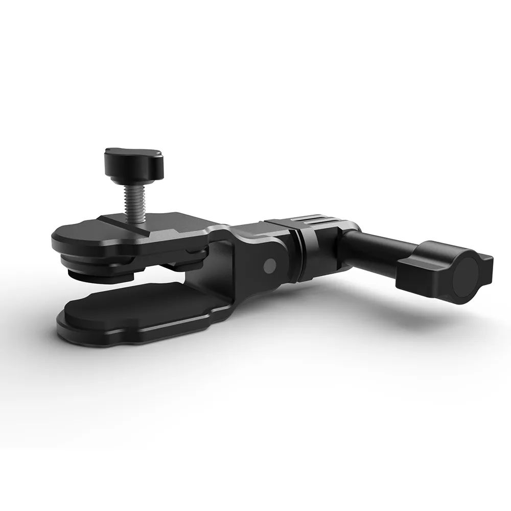 Motorcycle Windshield Clamp Mount for Action Cameras, CNC Aluminum Alloy Windscreen Clip with 360° Rotation & 180° Adjustment, Anti-Slip Silicone Pads, Quick Release, Compatible with GoPro, Insta360 & DJI Osmo Action